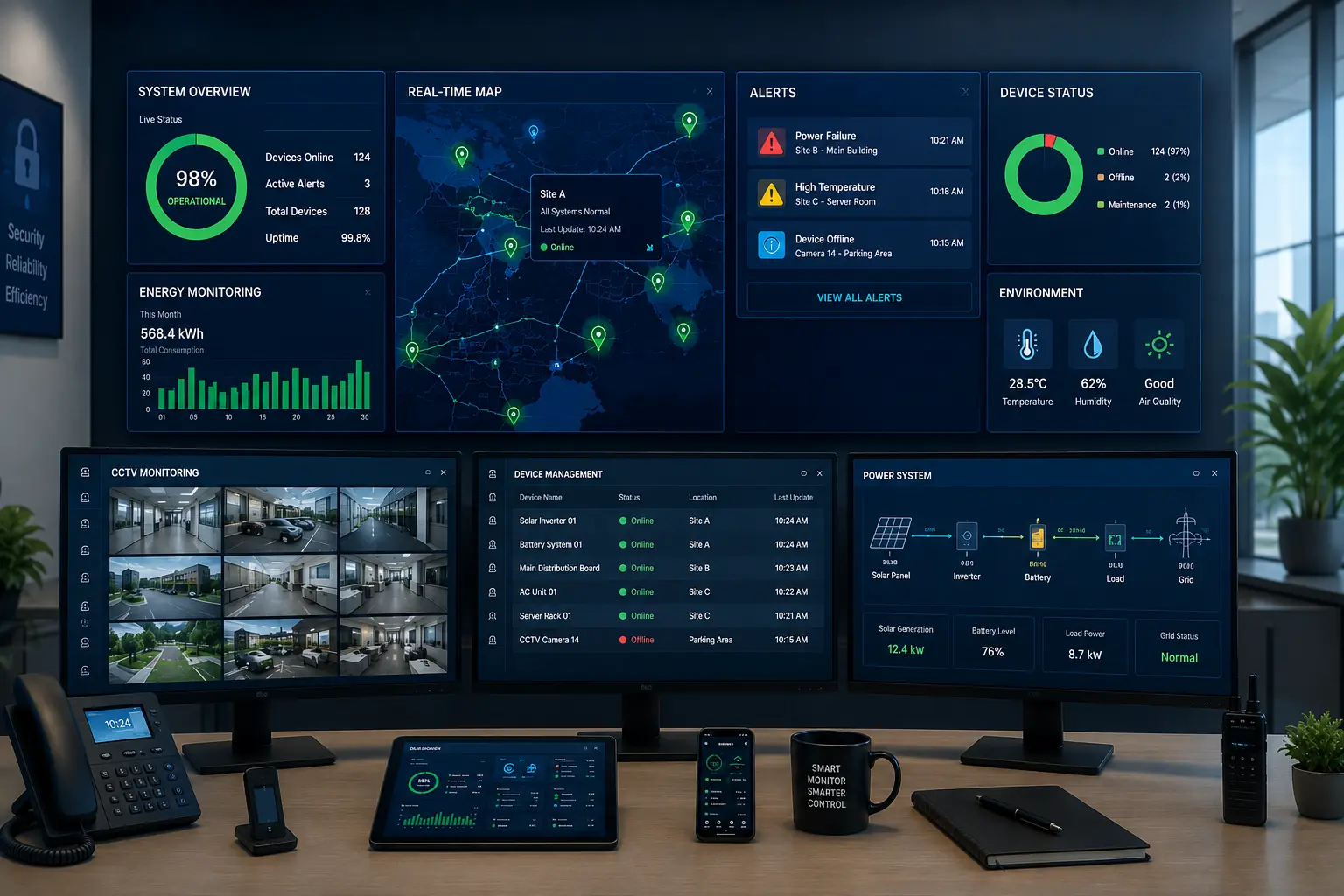 Integrated security and automation control equipment for a modern building